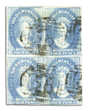 Stamp of Australia » Tasmania 1857-69 4d Blue (J. Davies printing) used block of