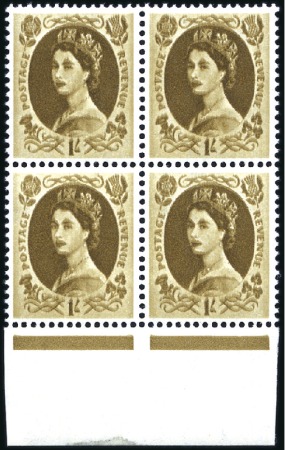 Stamp of Great Britain » Queen Elizabeth II 1958 Wilding 1s Bistre-Brown with strong double im