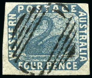 Stamp of Australia » Western Australia 1854 4d Deep Dull Blue with fine to huge margins, neat 