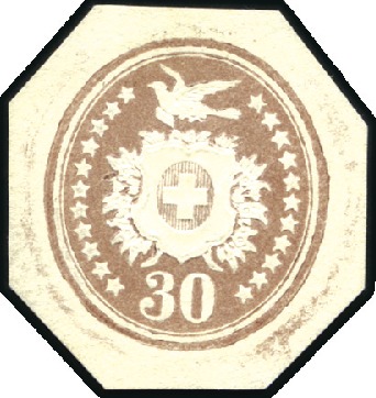 Stamp of Switzerland / Schweiz » Ganzsachen » Entwürfe & Probedrucke 1866-1867 30C Wertstempel als Probedruck