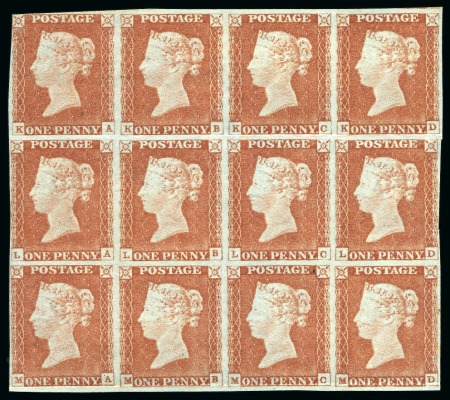 Stamp of Great Britain » 1841 1d Red 1846 1d Red-Brown pl.72 KA-MD mint og block of twelve