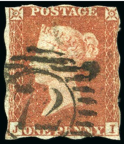 Stamp of Great Britain » 1841 1d Red 1852-53 1d Orange-Brown pl.150 JI with TREASURY ROULETTE used