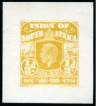 1911 (Jan) 1/2d, 1d, 3d, 4d and 5s "Mackay" unadopted essays in yellow