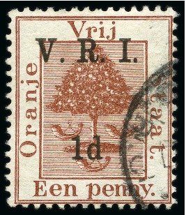 Stamp of South Africa » Orange Free State 1900 1d on 1d Deep Brown error of colour with neat