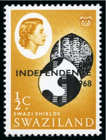 Stamp of Swaziland 1968 Independence 1/2c with brown spears omitted, mint