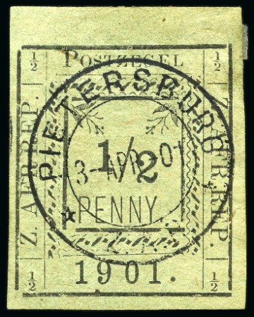 Stamp of South Africa » Pietersburg 1901 1/2d Black on Green with controller's initials omitted and Pitersburg cds