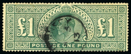 Stamp of Great Britain » King Edward VII 1902-10 £1 Green with Guersney cds, a few faint tone