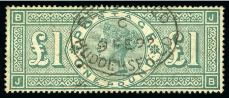 Stamp of Great Britain » 1855-1900 Surface Printed 1891 £1 Green, two used examples; DS with Leadenhall