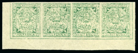 1913 1/2a green, imperf. on wove paper, unused horiz. strip of four, fine (SG £200)