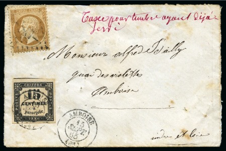 15c Taxe carré obl. Amboise 15.09.1865 sur enveloppe
