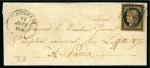 1849 20c noir obl. grille sur lettre de Bletterans