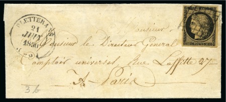Stamp of France 1849 20c noir obl. grille sur lettre de Bletterans