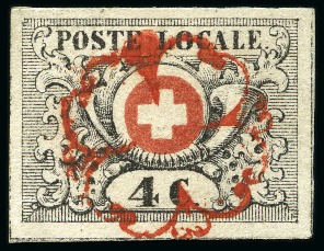 Stamp of Switzerland / Schweiz » "Waadt", "Neuenburg", "Winterthur" Waadt 4C mit Genfer Rosette AW Nr.3 zentrisch entwertet,