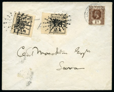 Fiji 1918. Suva internally sent envelope bearing 1/4d