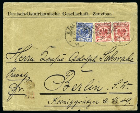 Zanzibar 1891. German East Africa Company envelope