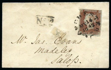 Stamp of Great Britain » 1841 1d Red 1842 Small ladies envelope from Dorchester to Madeley,