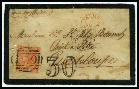 Stamp of Great Britain » British Post Offices Abroad » Haiti 1874 Mourning envelope to Guadeloupe, franked GB 4d