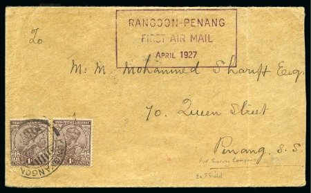 1927 Cover franked India 1a (2)  with violet boxed