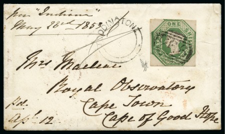 1853 (Apr 12) Envelope from Toddington (Bedfordshire) to Cape of Good Hope