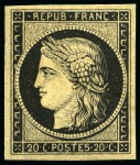 1849 20c noir neuf sans ch., TB, très frais, signé