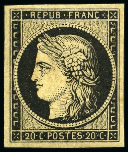 Stamp of France 1849 20c noir neuf sans ch., TB, très frais, signé
