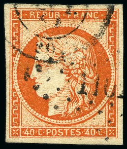 1849 40c orange foncé obl. PC et càd, TB, cert. La