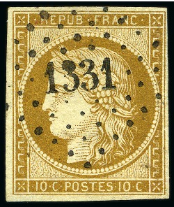 1849 10c bistre brun obl. PC 1331 de Francescas (Lot