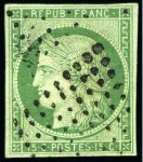 1849 15c vert, trois exemplaires avec 3 nuances différentes