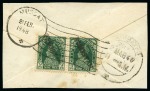 1948 (Feb 21) Piece with Pakistan local overprint on India KGVI 9p pair tied by Muscat ds