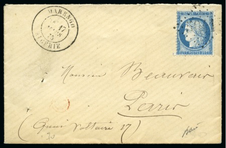 1875 GC 5041 sur 20c Siège sur lettre de Marengo 17.03.75