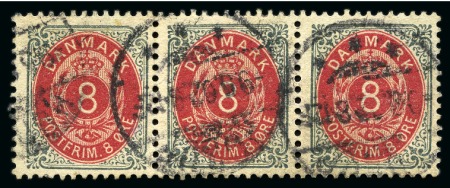 1895 8ö Grey and red, wmk Large Crown, strip of three