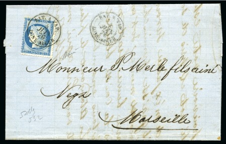 1857-1876, Lot de 5 lettres avec càd Bat. à Vap.