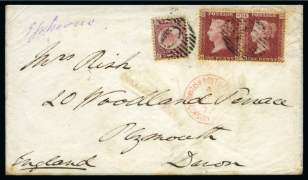 1879 (Aug 5) Envelope with GB 1870-79 1/2d pl.15 and 1864-79 1d red pl.196 pair