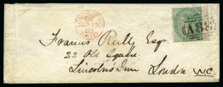 Stamp of Great Britain » British Post Offices Abroad » Mailboats 1860 Envelope addressed to London, franked GB 1s green,