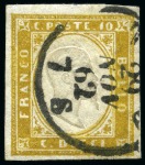 1858 10c Olive-yellow (giallo olivastro) cancelled