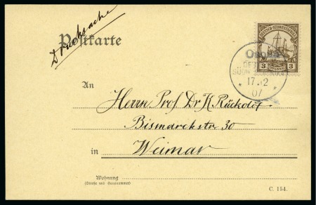 1907 Postcard to Germany, franked 3pf brown, neatly