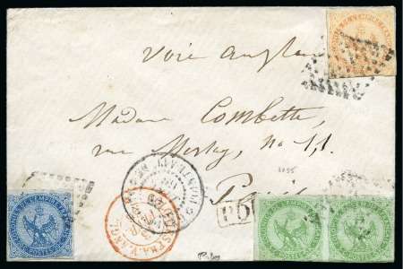 Stamp of Colonies françaises » Guadeloupe 1866 Afft tricolore de Pointe à Pitre pour Paris,