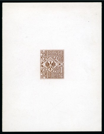 1901 Floreale 1c brown, die proof on carton paper in issued colour, very fine and scarce, cert. Diena (1991)