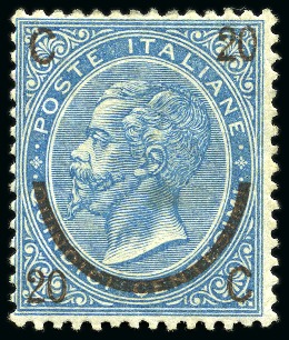 Stamp of Italy 1865 20c on 15c Blue, type II, mint, fairly good centering