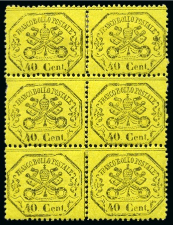 Stamp of Italian States » Papal States 1868 40c YELLOW, mint block of six, the real yellow