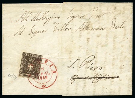 Stamp of Italian States » Tuscany 1860 10c Dark brown tied by S. SOFIA 26 AUG 1860 cds