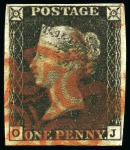 1840 1d Black pl.1a to 10 (one of each plate) group of used