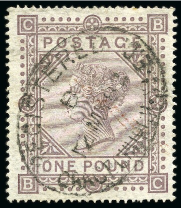 Stamp of Great Britain » 1855-1900 Surface Printed 1867-83 Wmk MC £1 brown-lilac with Gracechurch St. Registered ds