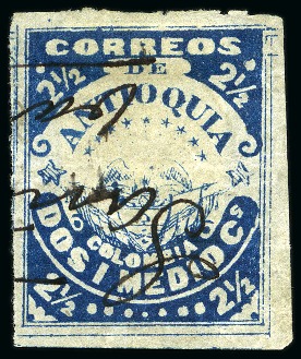 1878 2 1/2c Blue on pelure paper, good to large margins,