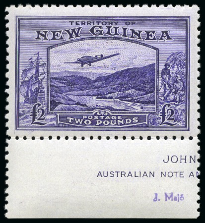 Stamp of New Guinea 1935 Bulolo Goldfields £2 birght violet and £5 emerald green mint nh marginals