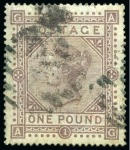 Stamp of Great Britain » 1855-1900 Surface Printed 1867-83 Wmk Anchor £1 brown-lilac on blued paper used