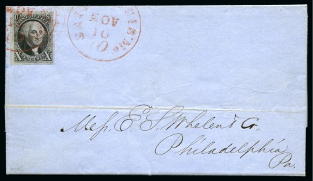 Stamp of United States » 1847 Issue 1847 10c Black with good margins all around, tied by red circular ST-LOUIS cds to cover