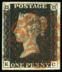 1840 1d Black pl.6 KC with fine to very good margins, neat red MC, very fine