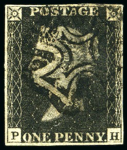 Stamp of Great Britain » 1840 1d Black and 1d Red plates 1a to 11 1840 1d Black pl.10 PH with fine even margins, with crisp black Manchester "fishtail" MC