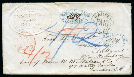 Stamp of Liberia 1870 Envelope to Germany with embossed "HOFFMAN/INSTITUTE/CAPE